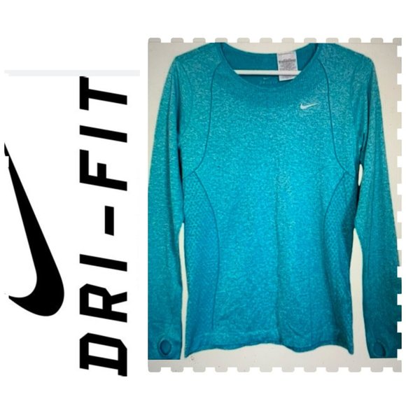 Nike Dri-Fit Tops - Nike Women's Blue Dri-Fit Knit Running Shirt Long sleeve Thumb Holes Sz M